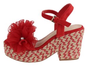 Sandalo zeppa con fiore Rosso
