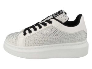 Sneakers bianche con strass argento